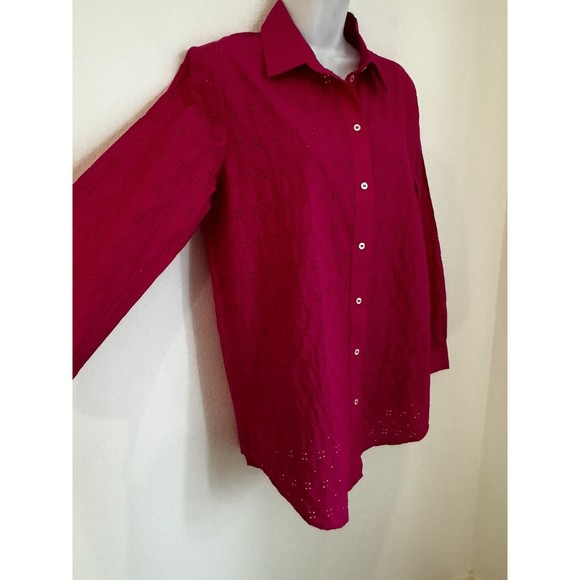 Gap Eyelet Embroidered Fushia Pink Long Sleeve Oversized Button Up Blouse Top S - Picture 2 of 7